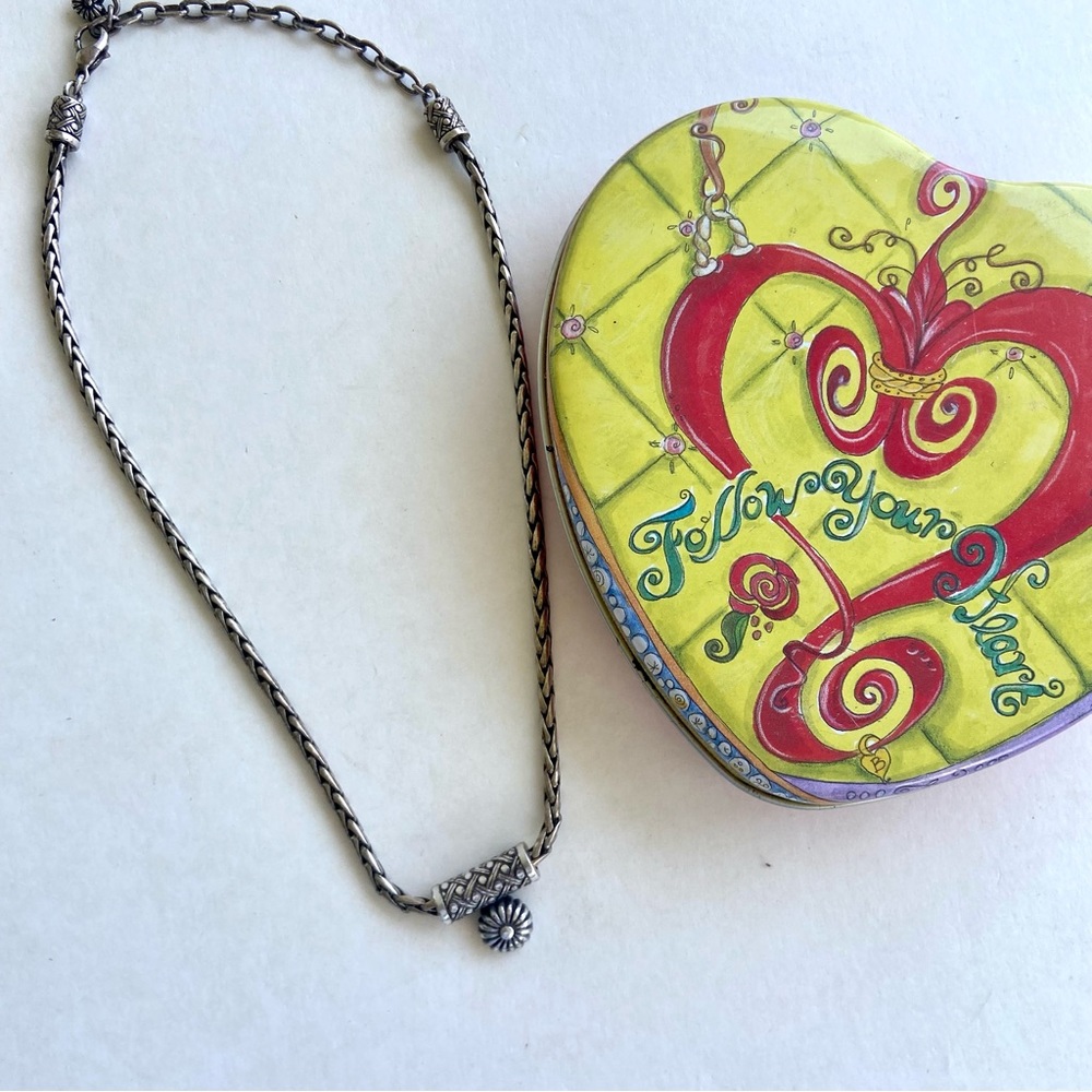 Brighton Rare Silver Plated Bar Adjustable Scroll Flower Dangle Necklace…